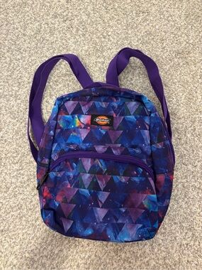 Dickies Purple Galaxy Triangle Mini Backpack with Blue and Pink Accents